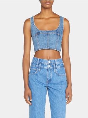 Frame Denim Cropped Denim Bustier Corset Top XS